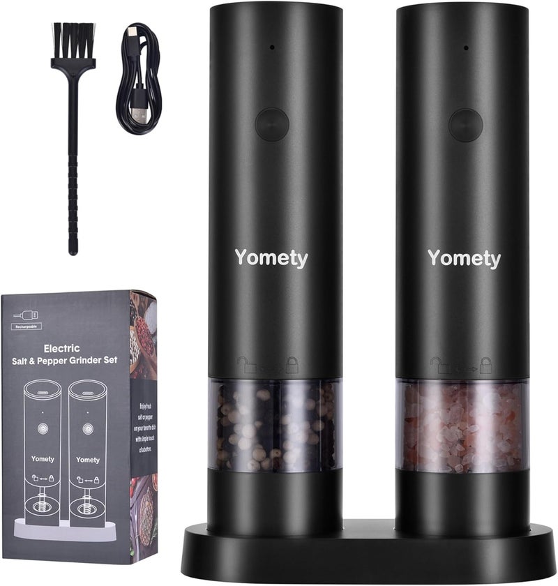 Yomety Electric Salt and Pepper Grinder Set-Rechargeable Salt and Pepper Mill Set All in One, Automatic Refillable Adjustable Coarseness Ceramic Grinder, Salt and Pepper Shakers for Kitchen Appliances - Image 1